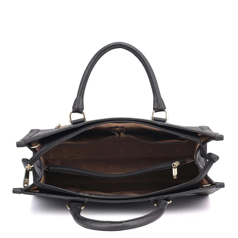 Da Milano Black Large Franzy Leather Book Tote - Black for Women | Best Price UAE